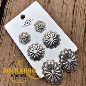 Way Out West Concho Stud Earrings Trio Set